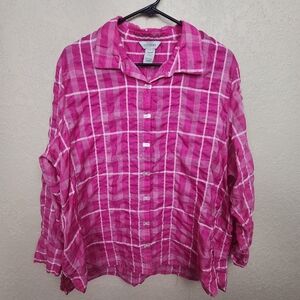 MULTIPLES Pink and White Plaid Button Down Shirt XL (5249)
